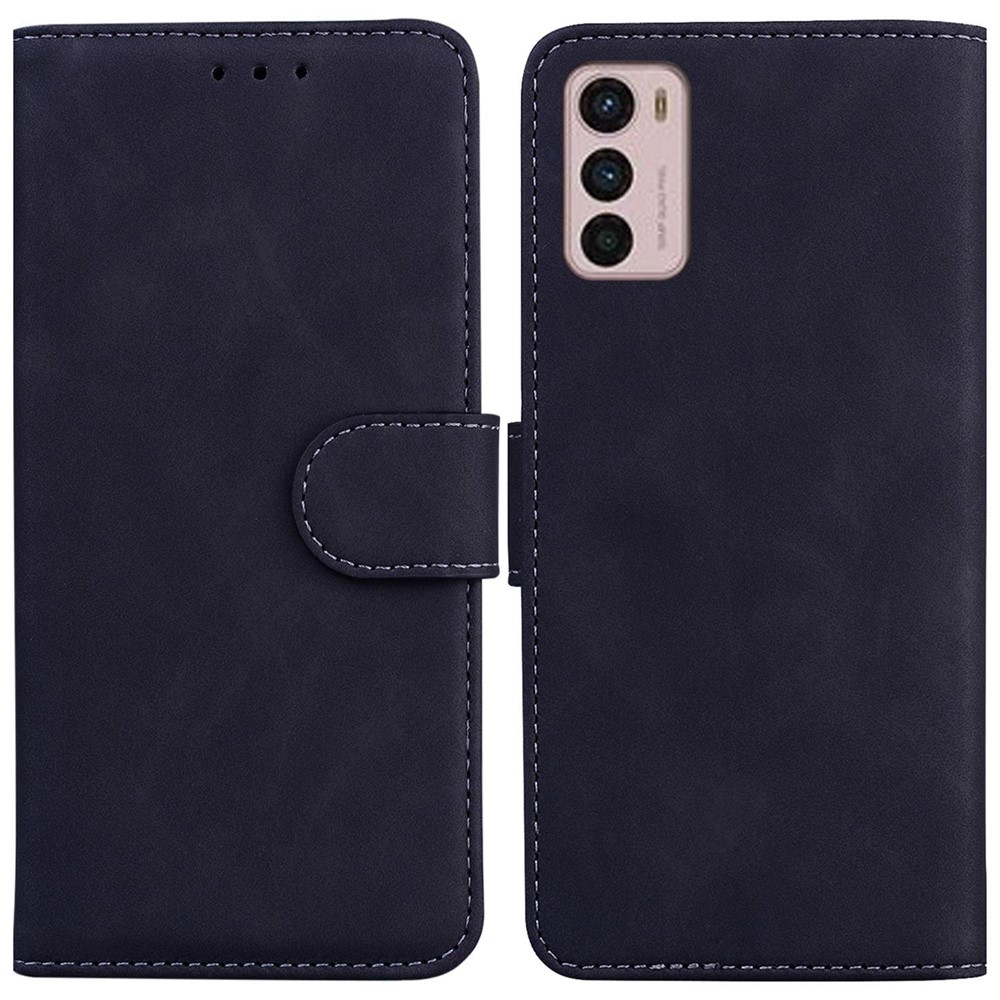 Anti-fall Phone Case for Motorola Moto G42 4G, PU Leather Anti-scratch Solid Color Protective Cover with Wallet Stand - Black-1