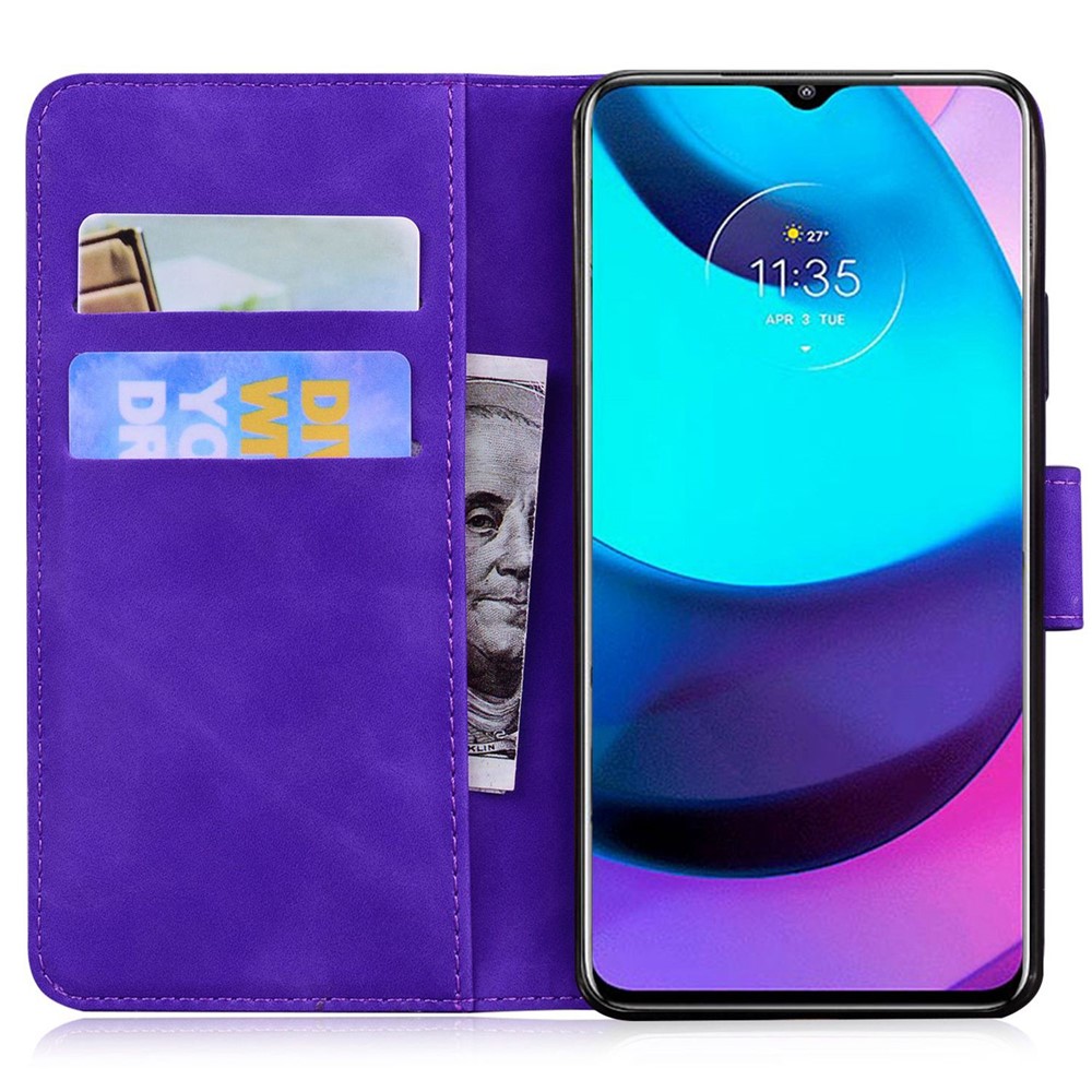 For Motorola Moto G42 4G Butterfly Pattern Printing Shockproof Phone Case Skin-touch PU Leather Flip Stand Magnetic Book Wallet Cover - Purple-2