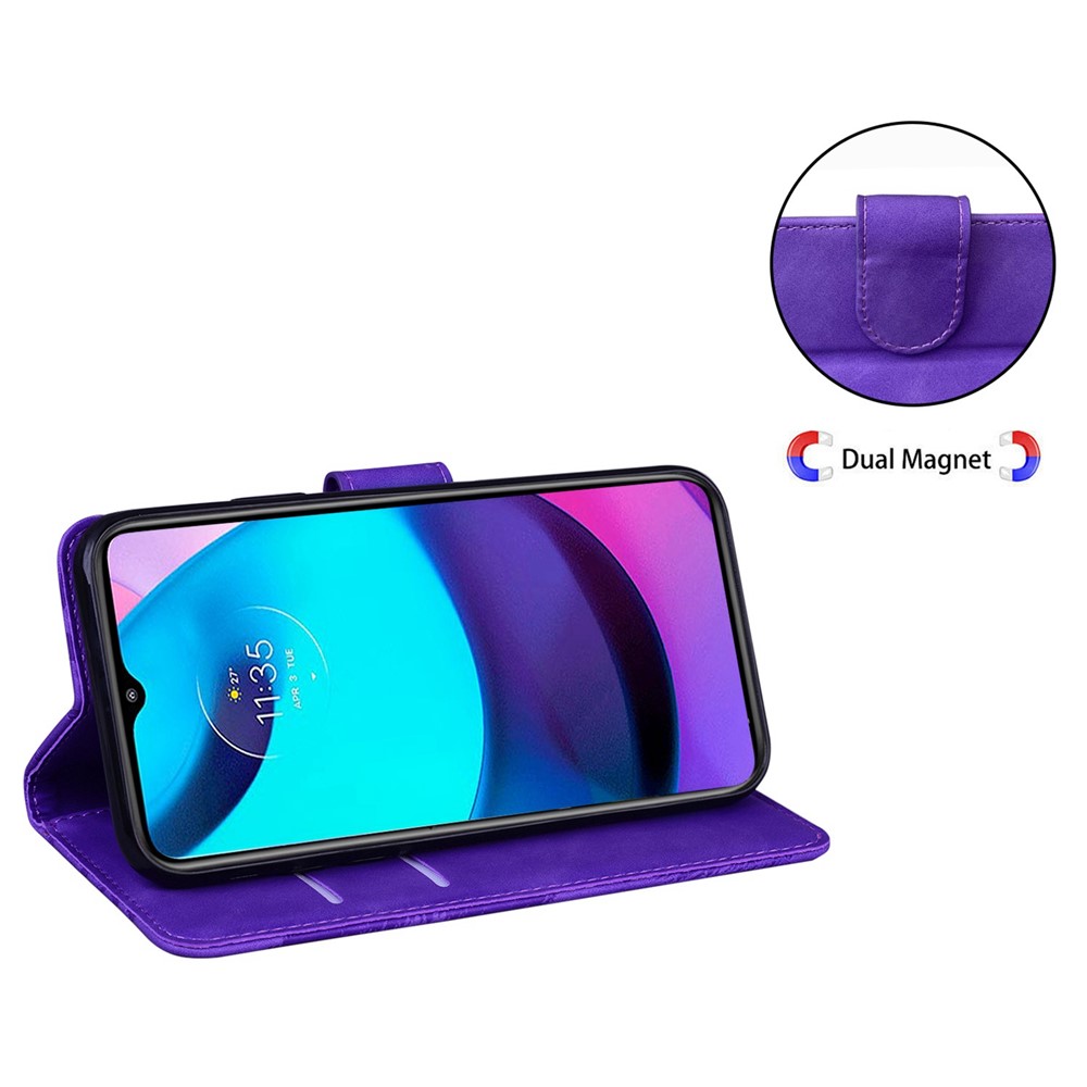 For Motorola Moto G42 4G Butterfly Pattern Printing Shockproof Phone Case Skin-touch PU Leather Flip Stand Magnetic Book Wallet Cover - Purple-3