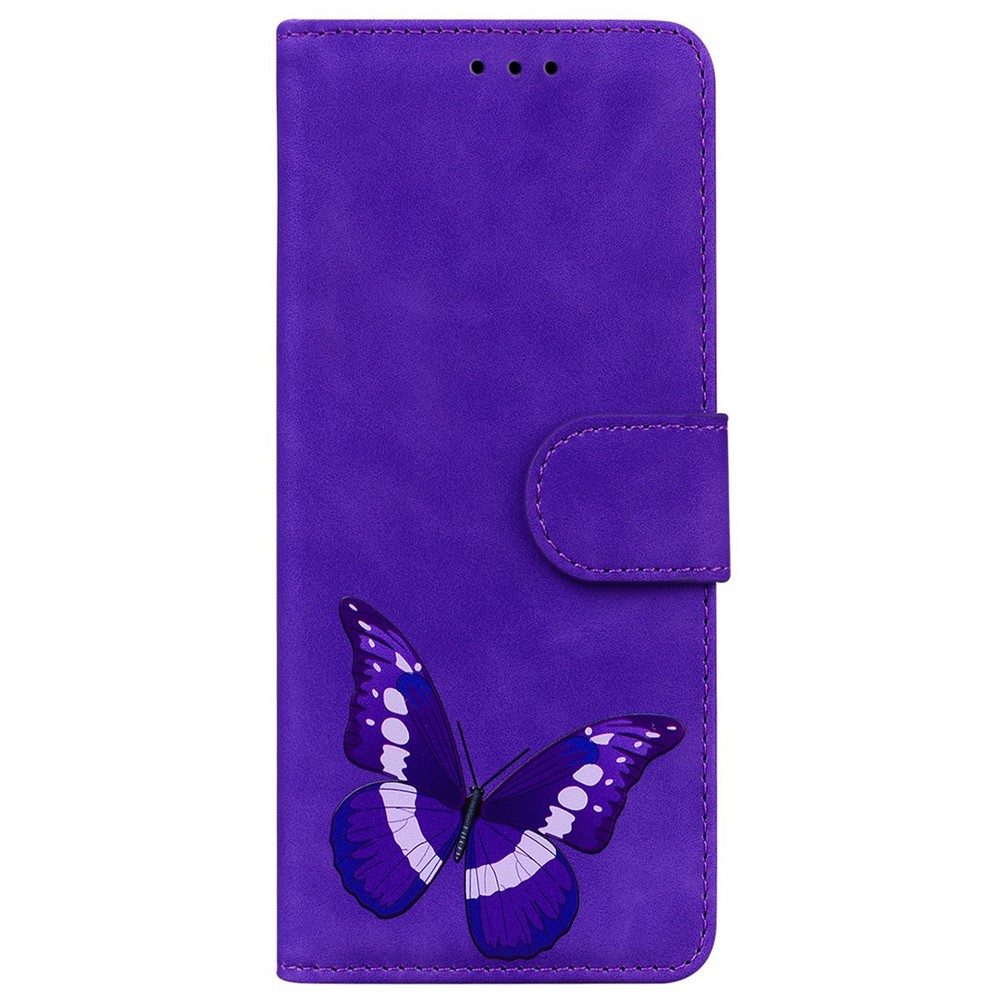 For Motorola Moto G42 4G Butterfly Pattern Printing Shockproof Phone Case Skin-touch PU Leather Flip Stand Magnetic Book Wallet Cover - Purple-7