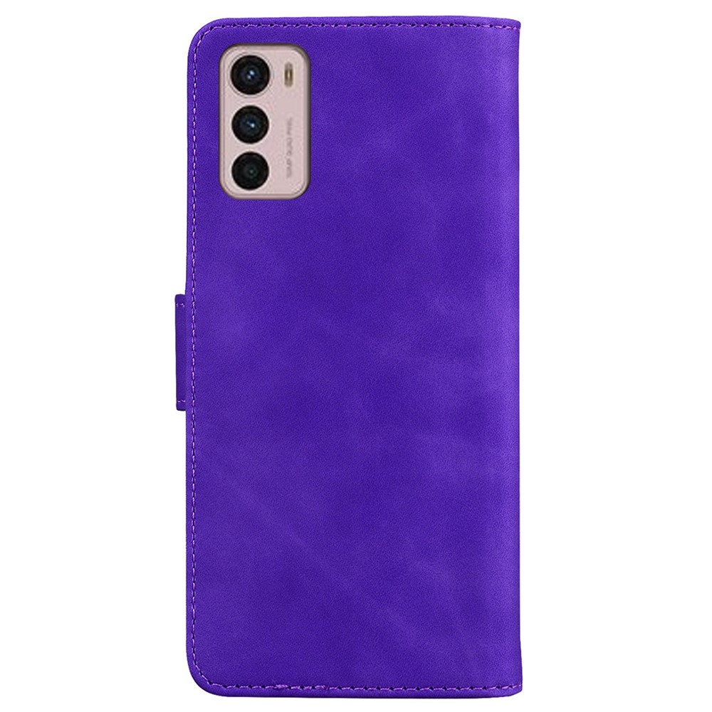 For Motorola Moto G42 4G Butterfly Pattern Printing Shockproof Phone Case Skin-touch PU Leather Flip Stand Magnetic Book Wallet Cover - Purple-8