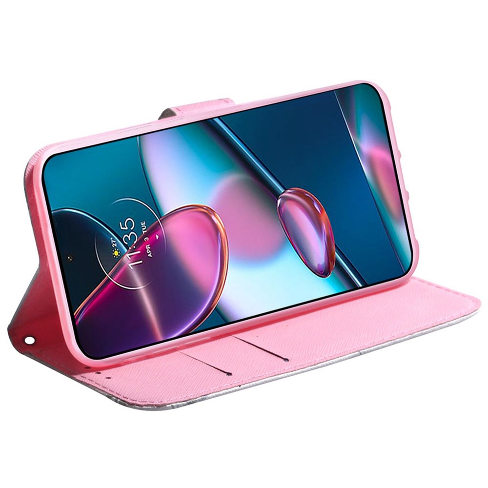 Pattern Printing Phone Cover for Motorola Moto G42 4G, Magnetic Clasp PU Leather Stand Wallet Case with Strap - Pink Flower-3
