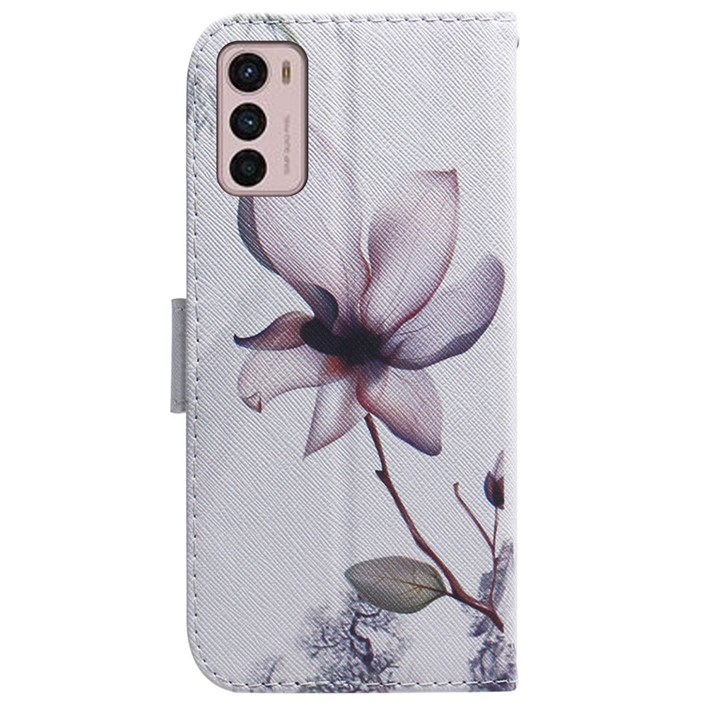 Pattern Printing Phone Cover for Motorola Moto G42 4G, Magnetic Clasp PU Leather Stand Wallet Case with Strap - Pink Flower-8