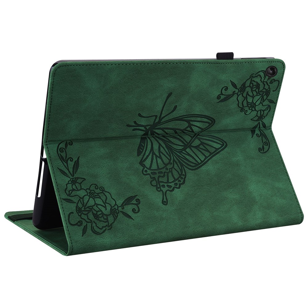 Butterfly Flower Imprinted Tablet Case for Lenovo Tab M10 (Gen 3), PU Leather Stand Card Holder Protective Cover - Green-4