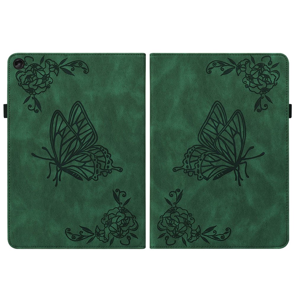 Butterfly Flower Imprinted Tablet Case for Lenovo Tab M10 (Gen 3), PU Leather Stand Card Holder Protective Cover - Green-5