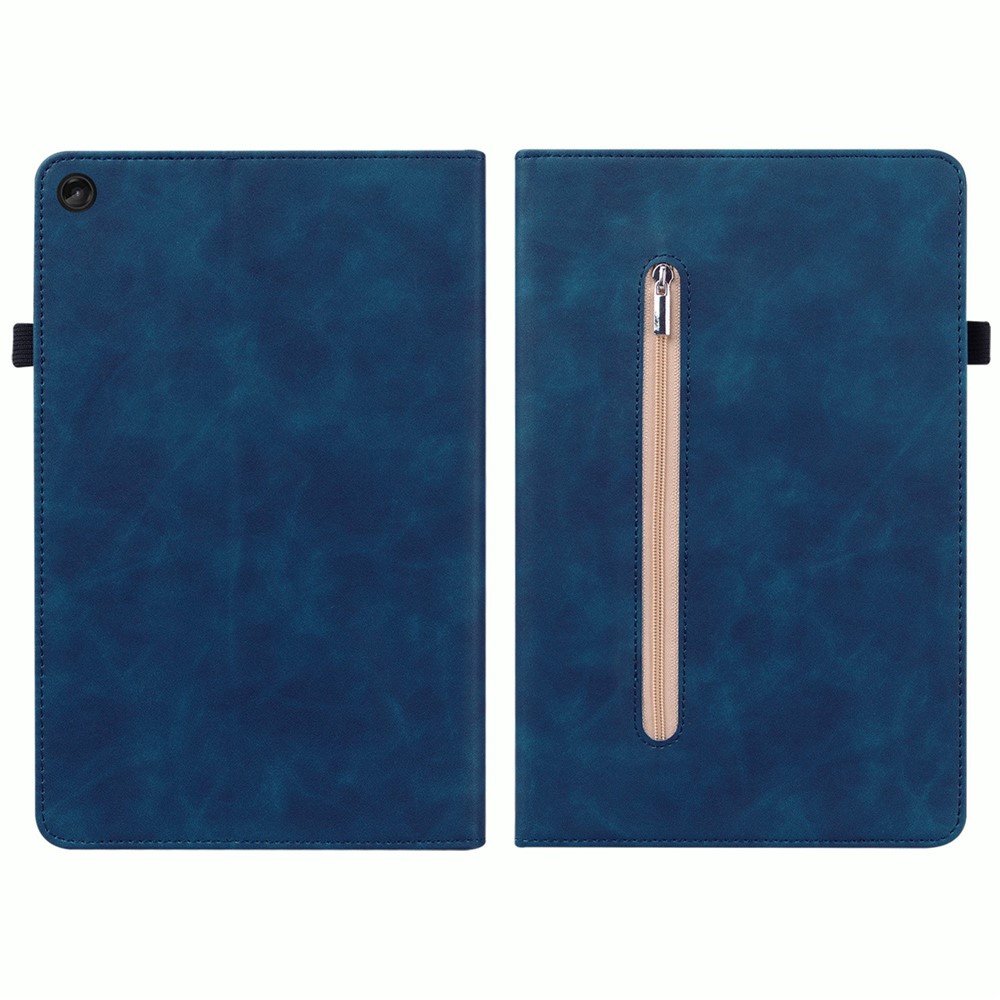 Zipper Pocket PU Leather Case for Lenovo Tab M10 (Gen 3), Solid Color Elastic Band Tablet Cover with Stand - Dark Blue-5