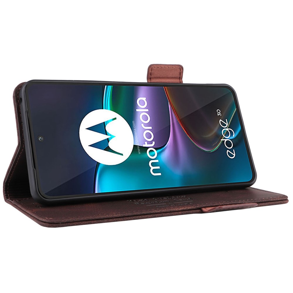 For Motorola Edge 30 Shockproof Phone Flip Case Wallet Stand PU Leather Protective Cover with Hardware Magnetic Closure - Coffee-3