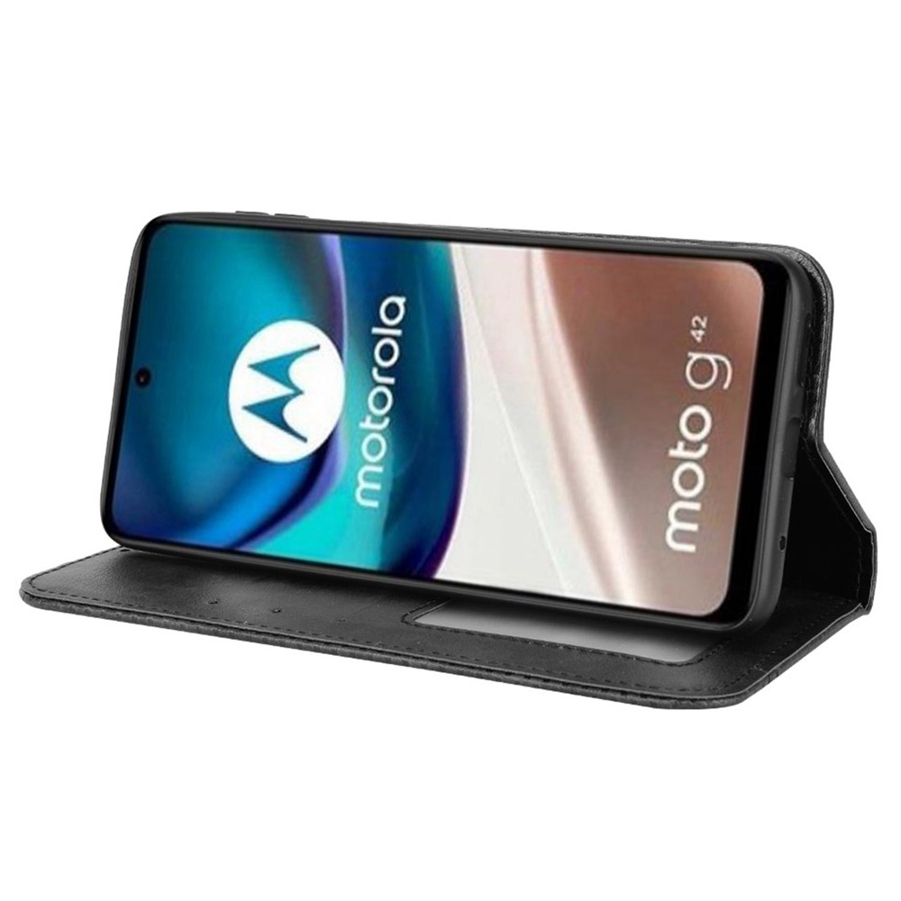 For Motorola Moto G42 4G Retro Texture Leather Phone Case Magnetic Closure Stand Wallet Flip Cover - Black-3