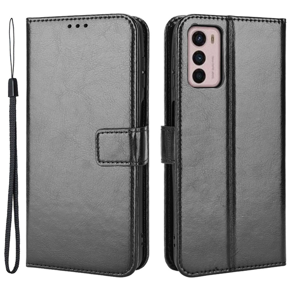 Stand Wallet Leather Cover for Motorola Moto G42 4G, Crazy Horse Texture All-round Protection Phone Case - Black-1
