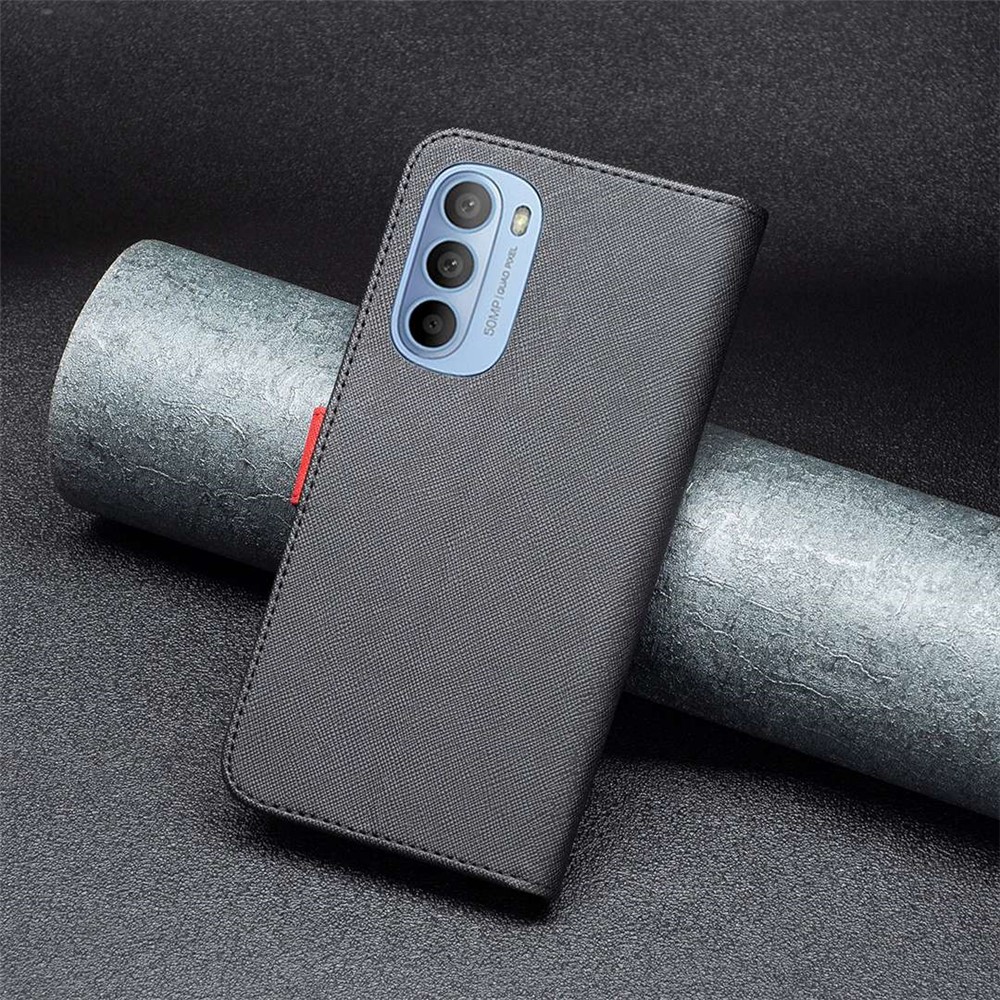 BINFEN COLOR for Motorola Moto G31 4G/G41 4G (Side Fingerprint Version) BF Leather Series-9 Wallet Case Style 13 Splicing Cross Texture PU Leather Stand Folio Flip Cover - Black-5