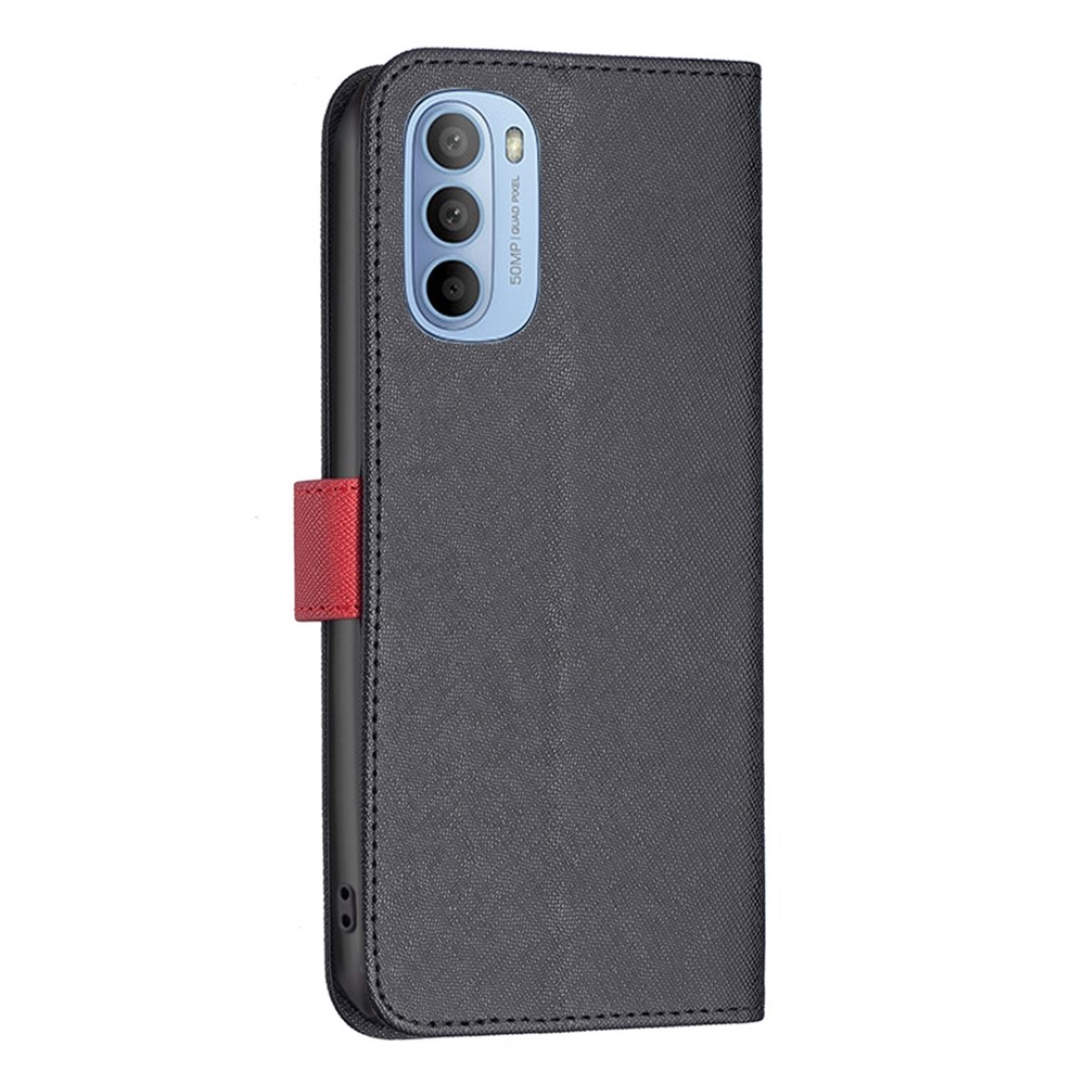 BINFEN COLOR for Motorola Moto G31 4G/G41 4G (Side Fingerprint Version) BF Leather Series-9 Wallet Case Style 13 Splicing Cross Texture PU Leather Stand Folio Flip Cover - Black-7