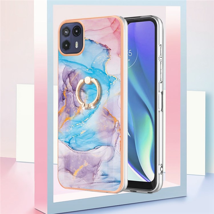 For Motorola Moto G50 5G YB IMD Series-6 Electroplating Marble Pattern Case Flexible TPU IMD Phone Cover with Ring Kickstand - Milky Way Marble Blue-5