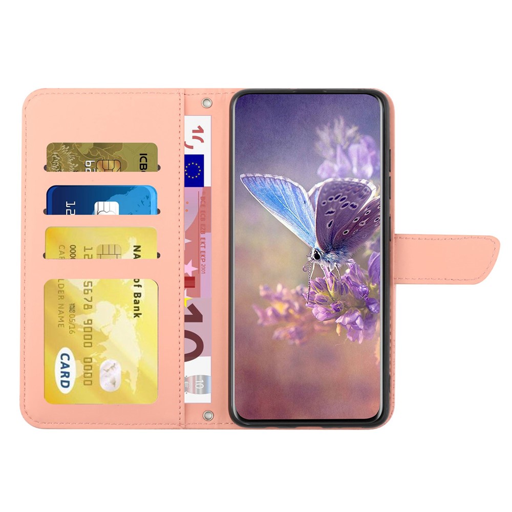 HT03 Skin-touch Phone Case for Oppo A57 (2022) 5G / 4G / A77 5G / 4G / Realme Narzo 50 5G, Butterfly Flowers Imprinting Flip PU Leather Wallet Phone Cover Stand - Pink-2
