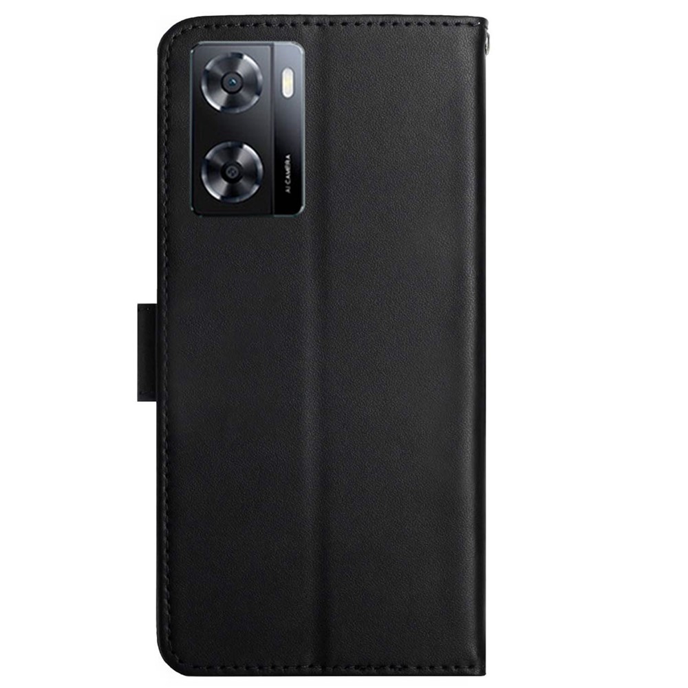 HT02 Phone Case for Oppo A57 4G / A57 (2022) 5G / A77 5G / 4G / Realme Narzo 50 5G, Shockproof Nappa Texture Genuine Leather Phone Cover Wallet Stand - Black-10
