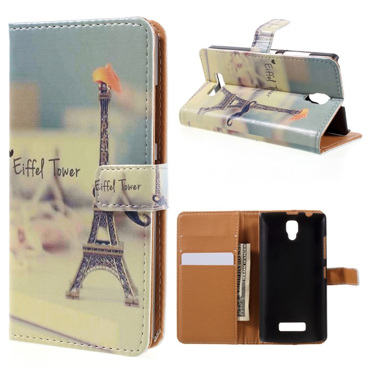 Pattern Printing Wallet Leather Case for Lenovo A2010 - Eiffel Tower and Mustache-1