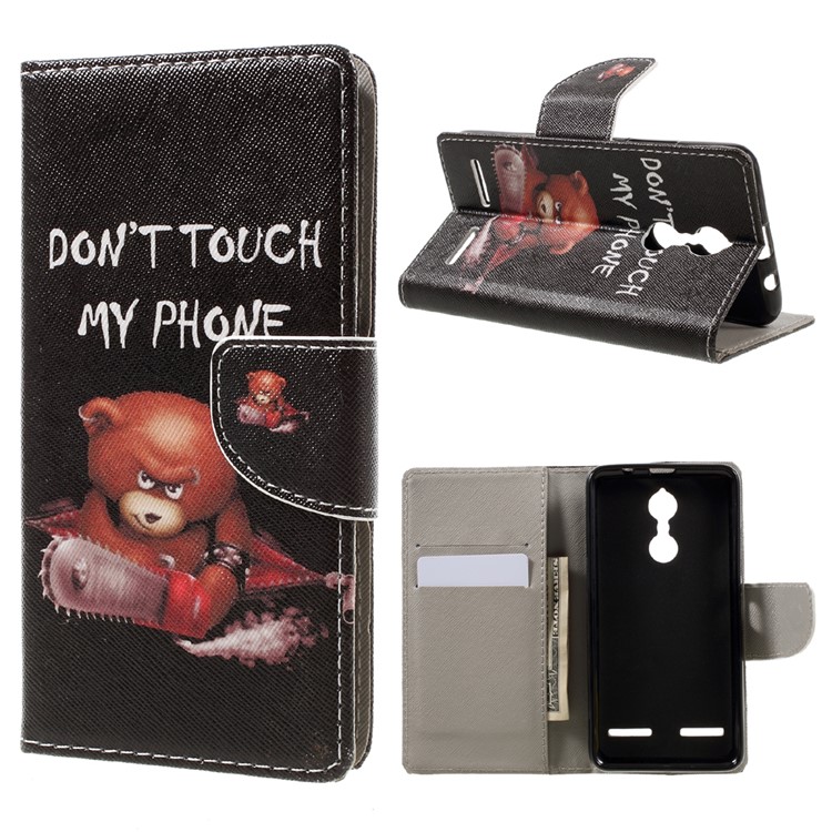 Patterned Leather Wallet Phone Case for Lenovo K6 - Do Not Touch My Phone-1