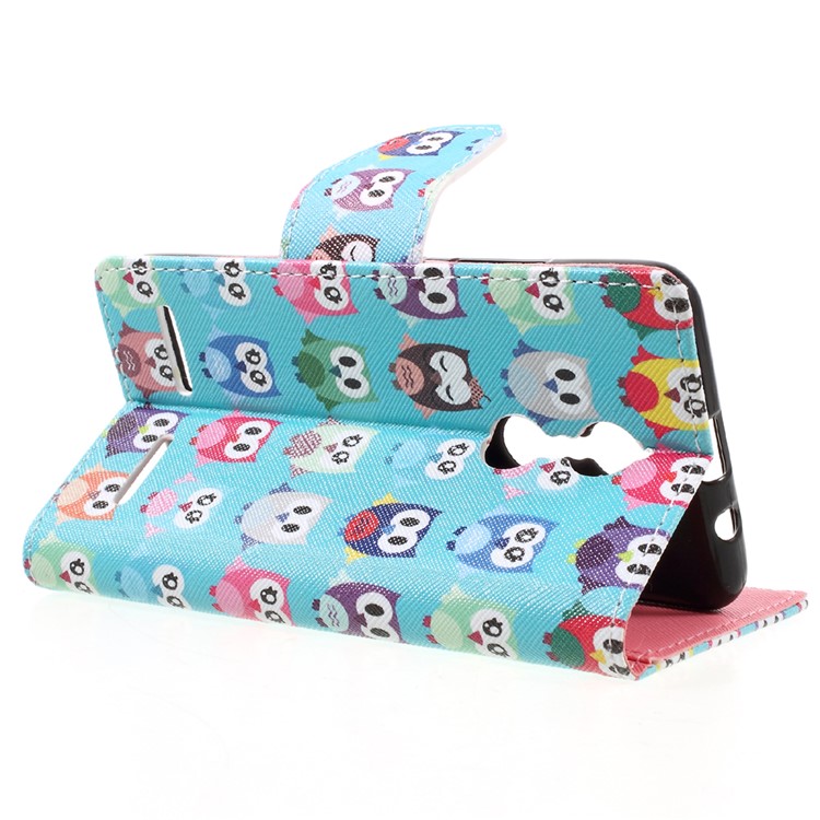 Patterned Leather Wallet Mobile Phone Stand Cover for Lenovo K6 - Owls-5