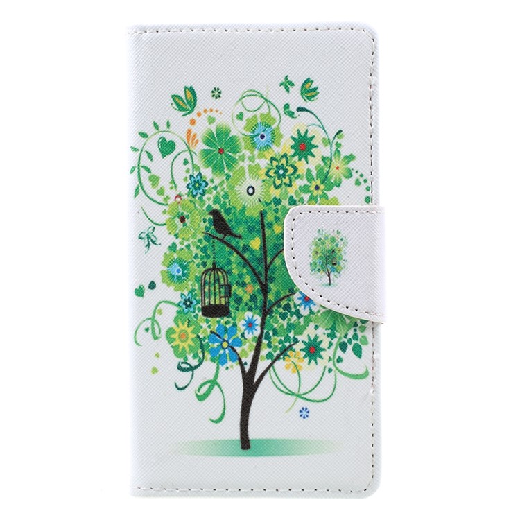 Patterned Leather Wallet Phone Protector Stand Shell for Lenovo K6 - Green Tree-1