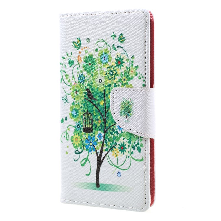 Patterned Leather Wallet Phone Protector Stand Shell for Lenovo K6 - Green Tree-2