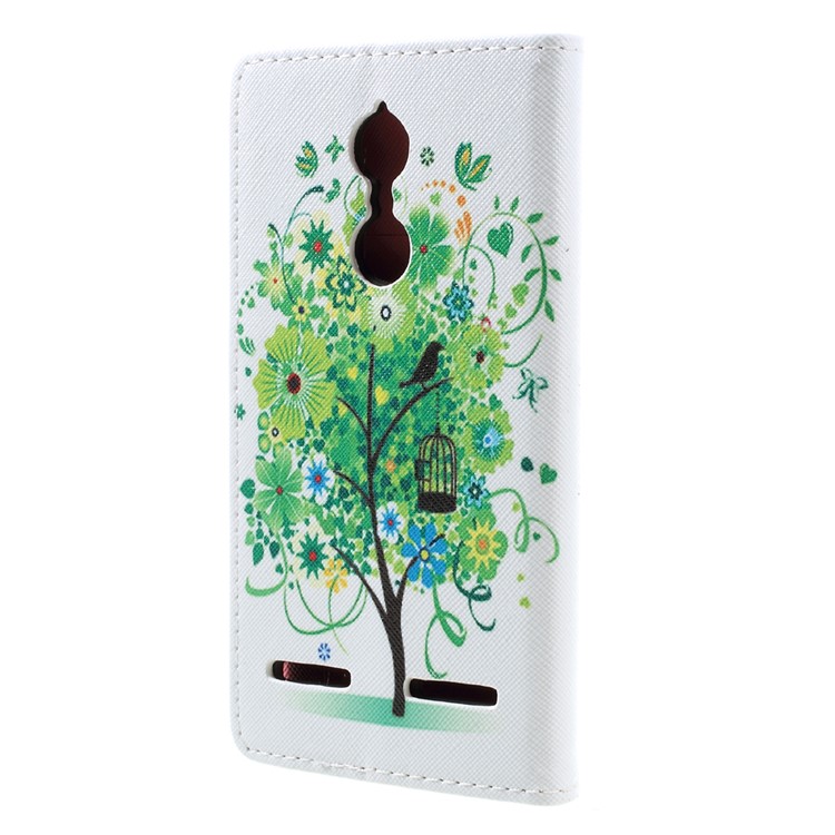 Patterned Leather Wallet Phone Protector Stand Shell for Lenovo K6 - Green Tree-3