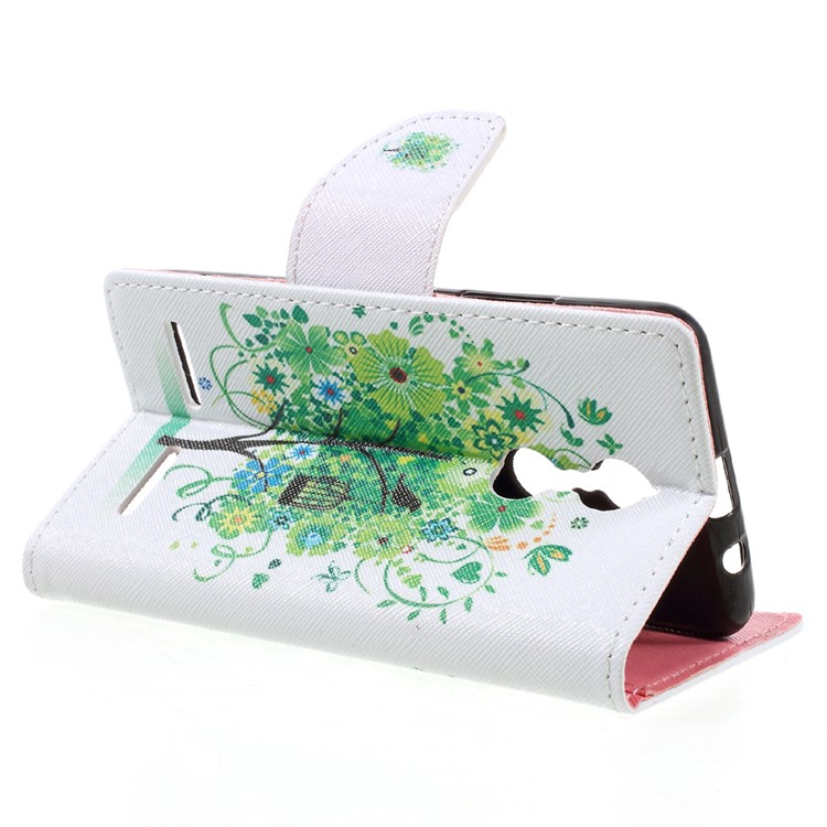 Patterned Leather Wallet Phone Protector Stand Shell for Lenovo K6 - Green Tree-5