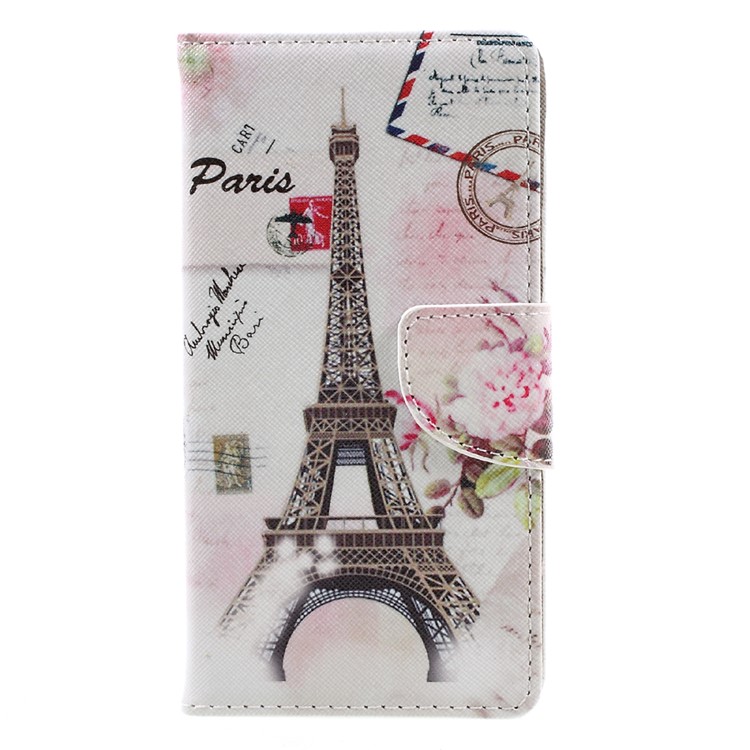Patterned Leather Wallet Cellphone Stand Accessory Casing for Lenovo K6 - Eiffel Tower-1