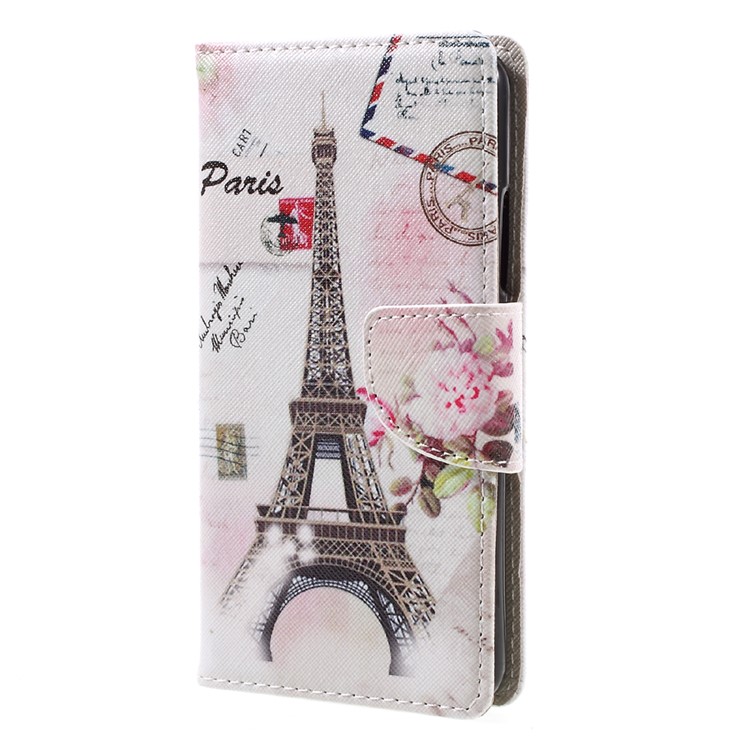 Patterned Leather Wallet Cellphone Stand Accessory Casing for Lenovo K6 - Eiffel Tower-2