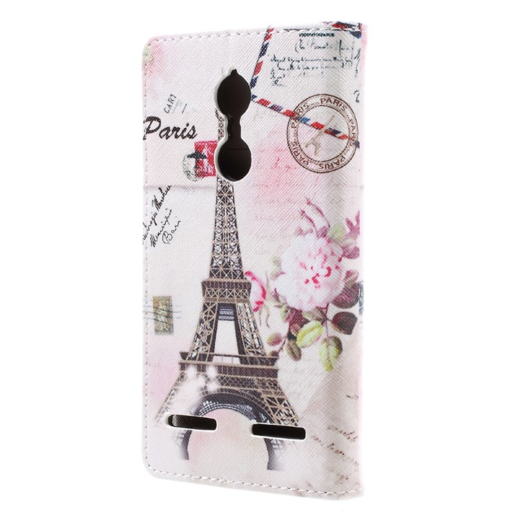 Patterned Leather Wallet Cellphone Stand Accessory Casing for Lenovo K6 - Eiffel Tower-3