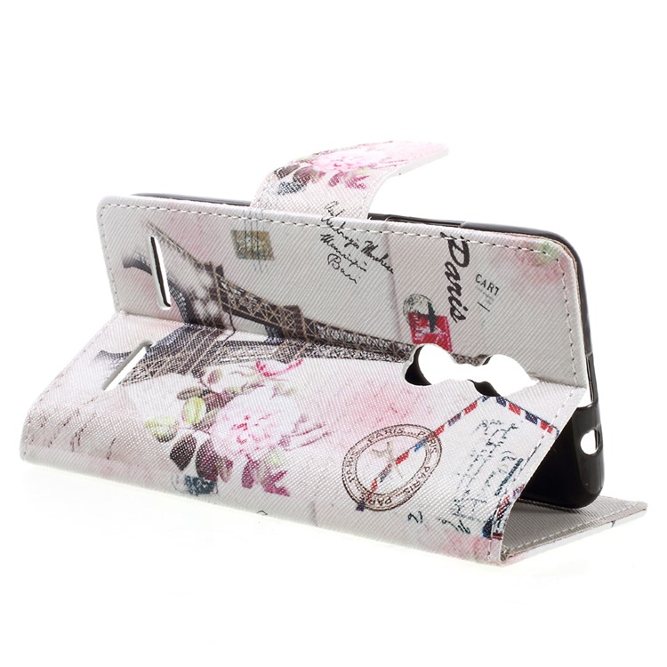 Patterned Leather Wallet Cellphone Stand Accessory Casing for Lenovo K6 - Eiffel Tower-5