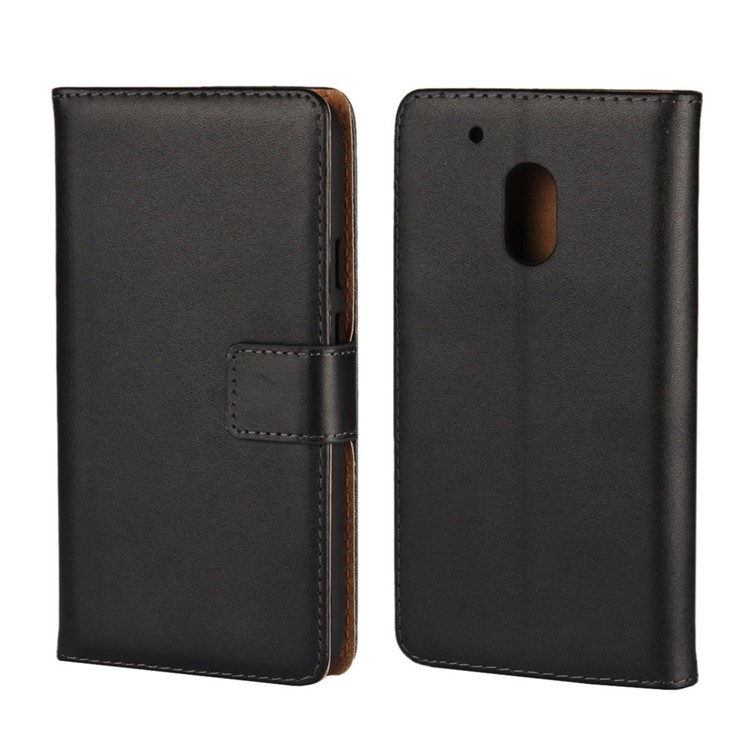 Split Leather Wallet Folio Stand Case for Motorola Moto G4 Play - Black-1
