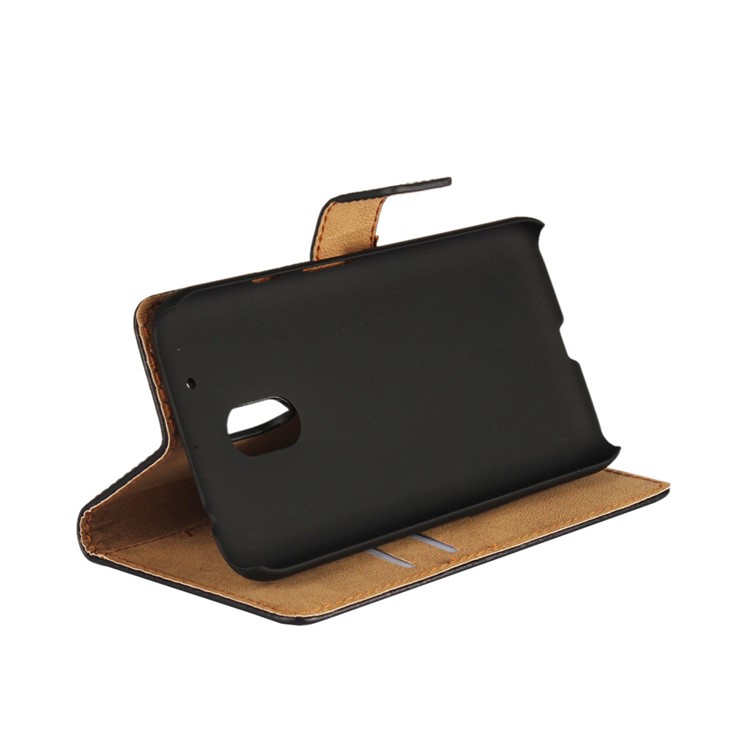 Split Leather Wallet Folio Stand Case for Motorola Moto G4 Play - Black-2