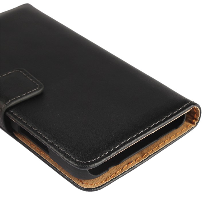 For Lenovo B Genuine Split Leather Wallet Phone Case with Stand - Black-10