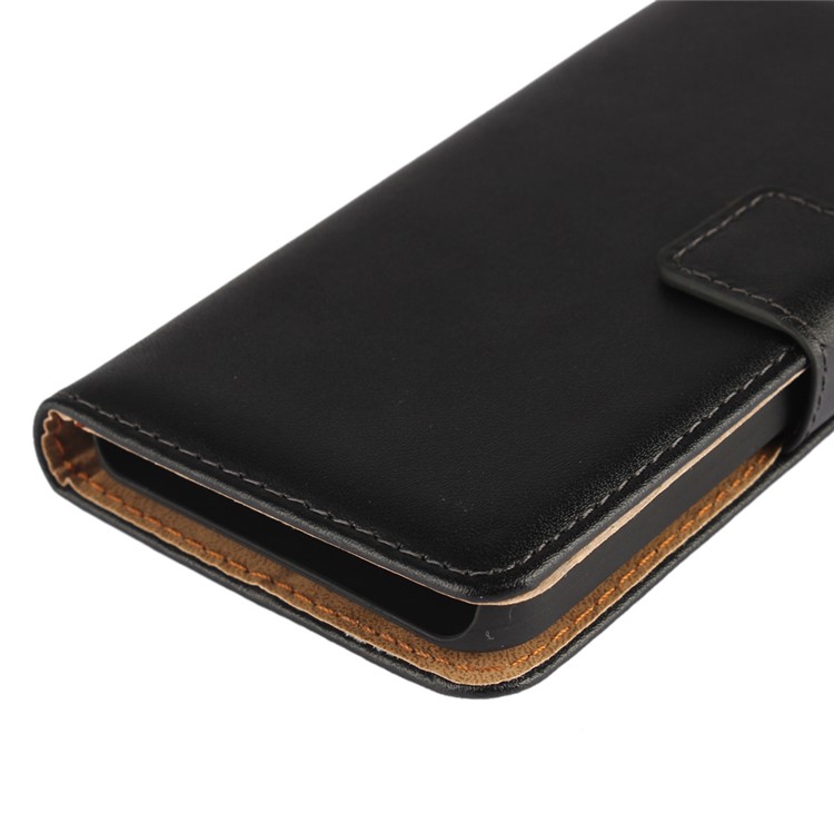 For Lenovo B Genuine Split Leather Wallet Phone Case with Stand - Black-11