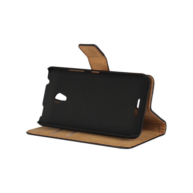 For Lenovo B Genuine Split Leather Wallet Phone Case with Stand - Black-2