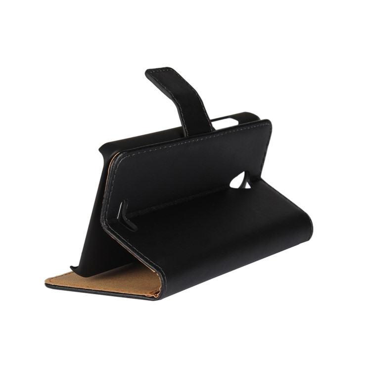 For Lenovo B Genuine Split Leather Wallet Phone Case with Stand - Black-3