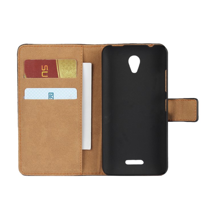 For Lenovo B Genuine Split Leather Wallet Phone Case with Stand - Black-4