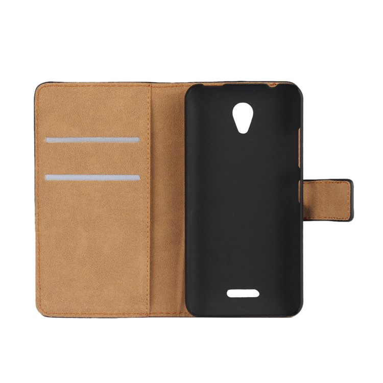 For Lenovo B Genuine Split Leather Wallet Phone Case with Stand - Black-5