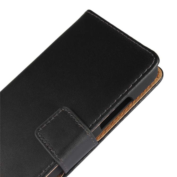 For Lenovo B Genuine Split Leather Wallet Phone Case with Stand - Black-7