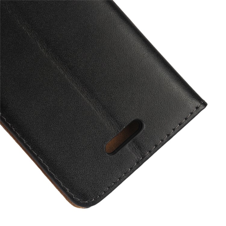 For Lenovo B Genuine Split Leather Wallet Phone Case with Stand - Black-9