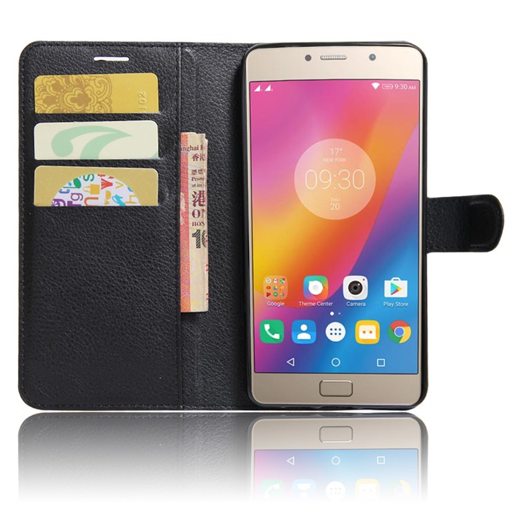 Litchi Skin Leather Wallet Stand Case for Lenovo P2 - Black-5