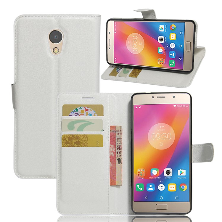 Litchi Skin Leather Wallet Mobile Cover for Lenovo P2 - White-1