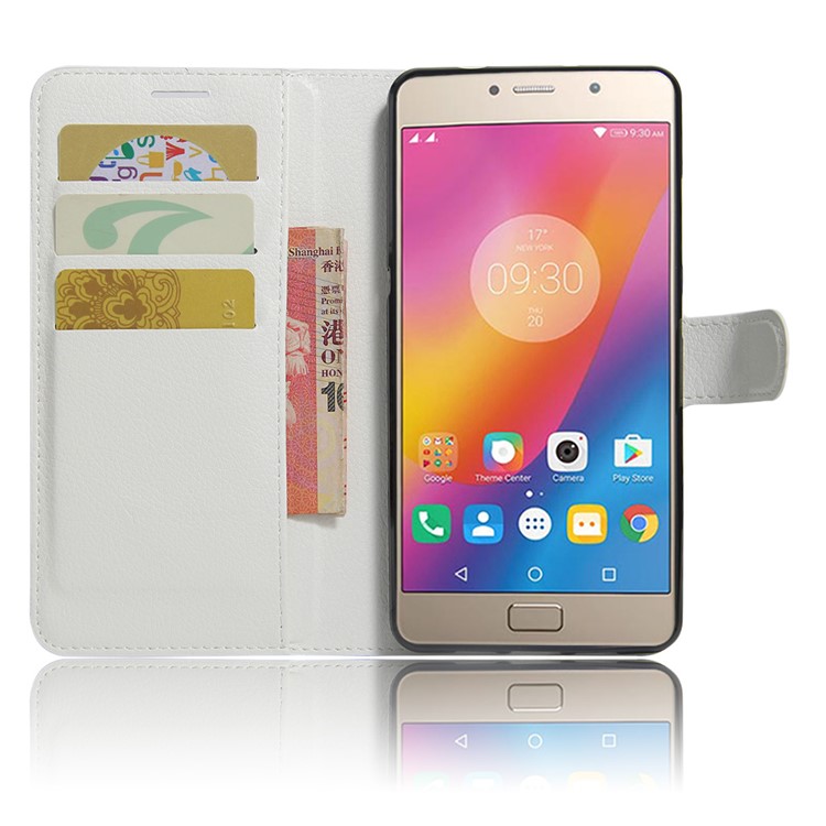 Litchi Skin Leather Wallet Mobile Cover for Lenovo P2 - White-5