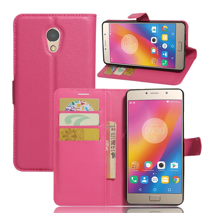 Litchi Skin Leather Card Holder Flip Case for Lenovo P2 - Rose-1