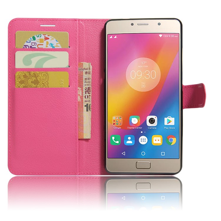 Litchi Skin Leather Card Holder Flip Case for Lenovo P2 - Rose-5