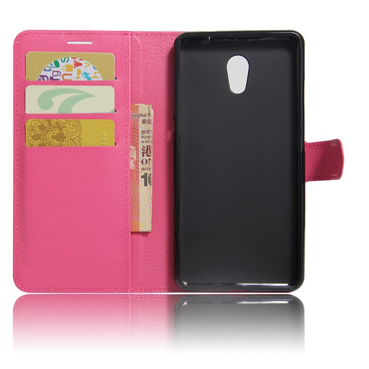 Litchi Skin Leather Card Holder Flip Case for Lenovo P2 - Rose-6