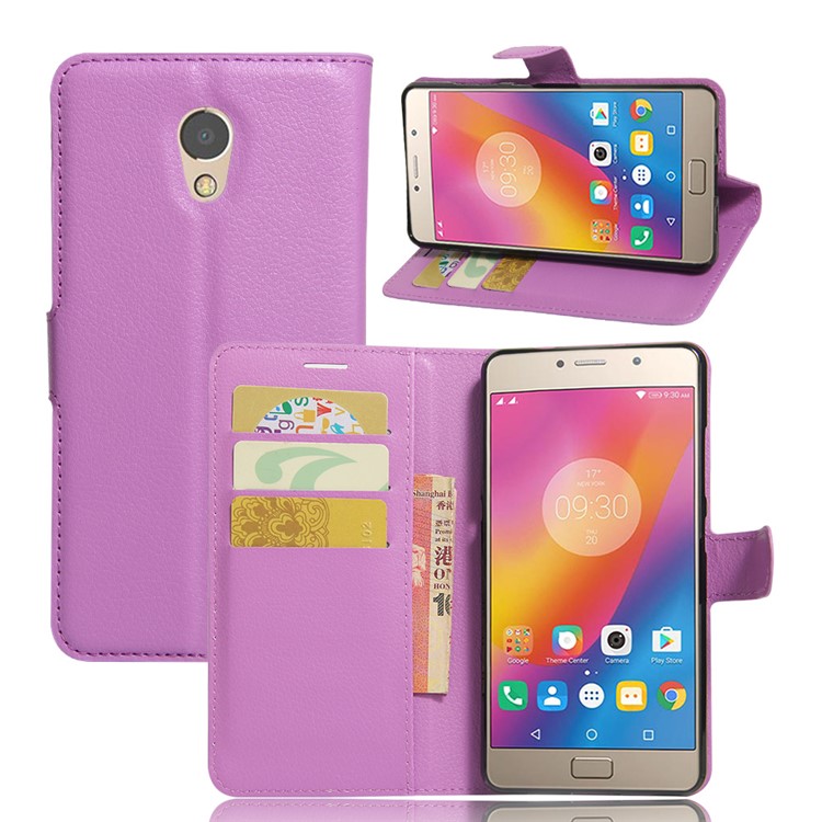 Litchi Skin Leather Stand Phone Case Accessory for Lenovo P2 - Purple-1