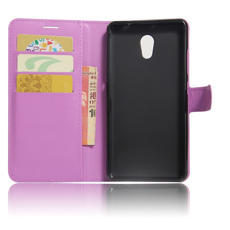 Litchi Skin Leather Stand Phone Case Accessory for Lenovo P2 - Purple-5