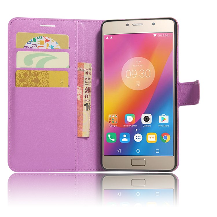 Litchi Skin Leather Stand Phone Case Accessory for Lenovo P2 - Purple-6