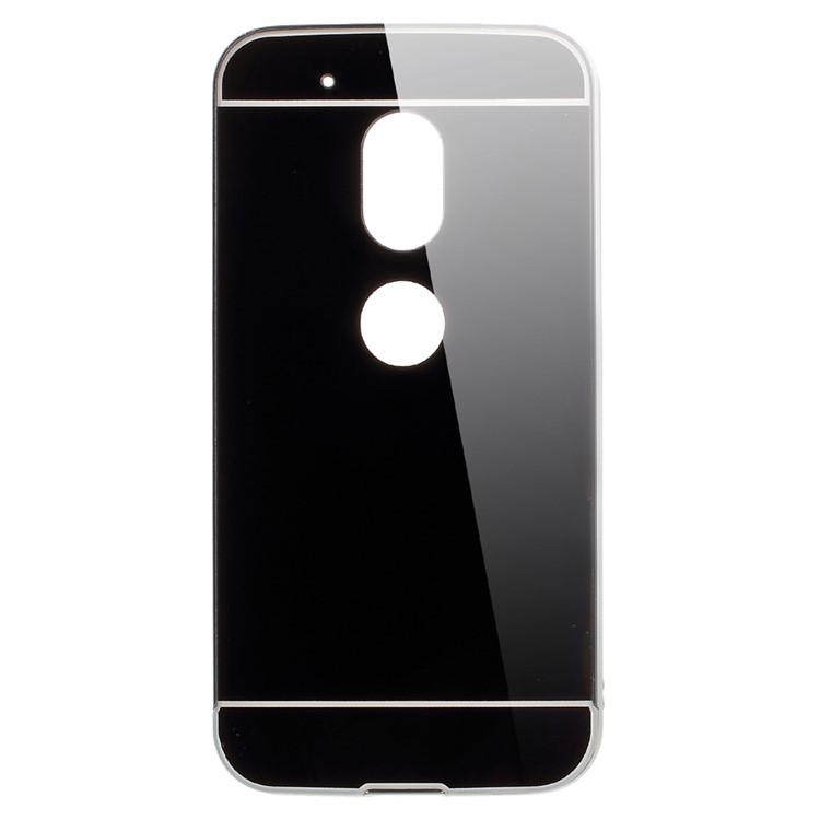 Slide-on Plating Metal Bumper + Mirror-like PC Phone Back Cover for Motorola Moto G4 Play - Black-1