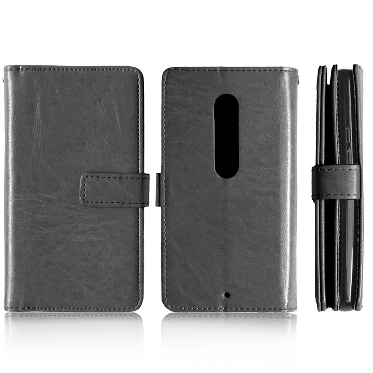 For Motorola Moto X Play Crazy Horse Leather 9 Card Slots Wallet Casing - Black-2